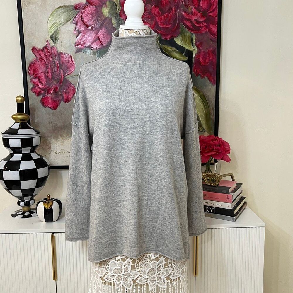 Zella Womens Heather Turtleneck Wool Cashmere Pullover Sweater Gray Small-Medium